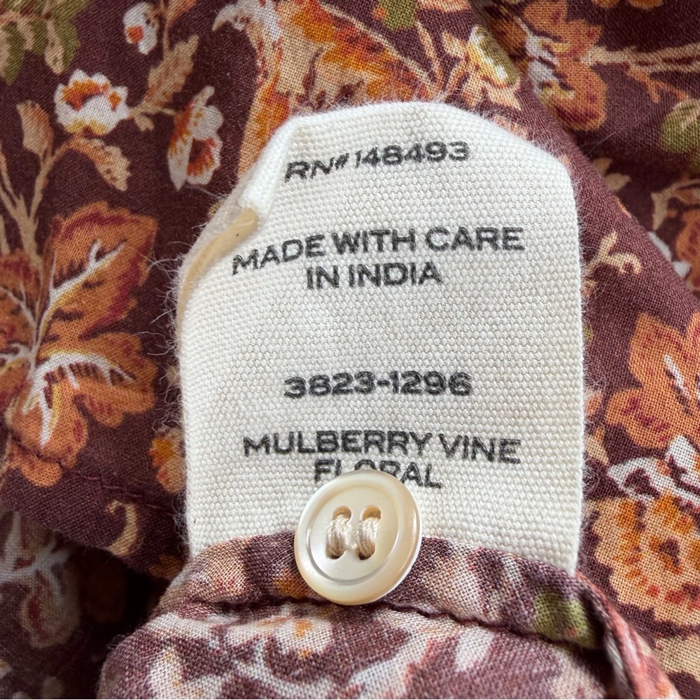 Doen Brown Floral Ruffle-Neck Button Front Blouse - Picture 9 of 10